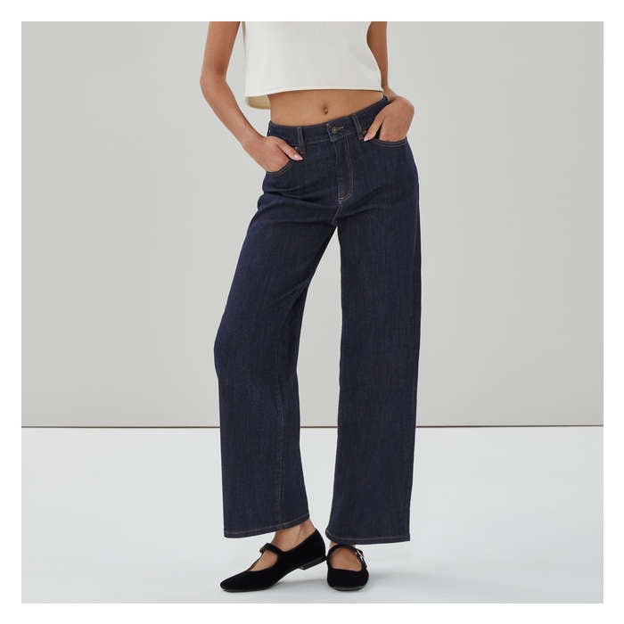Aux Femmes Jean à jambe large délavé foncé